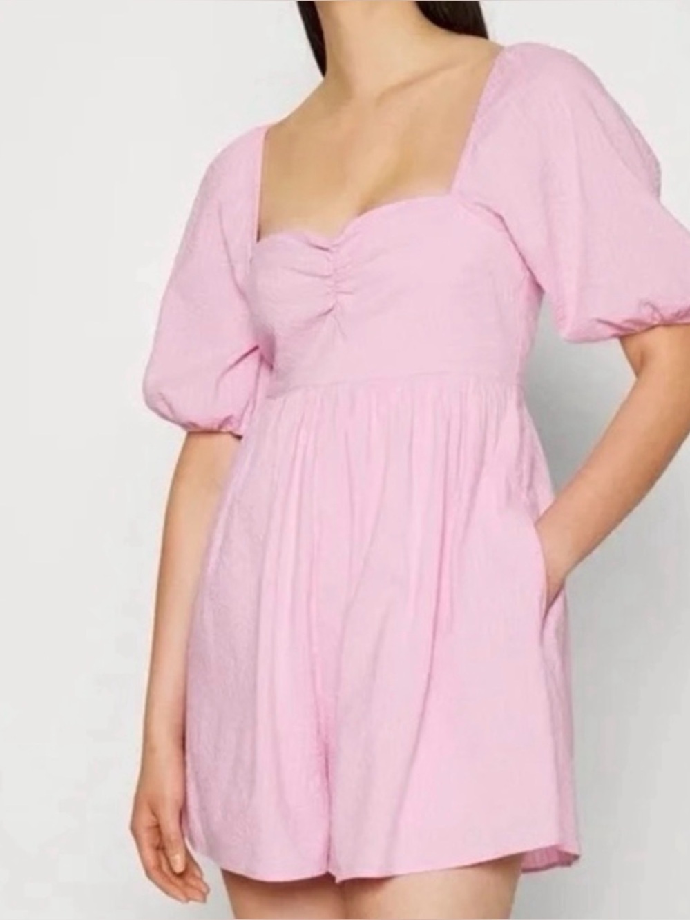 Abercrombie & Fitch - Pink Textured Babydoll Puff Sleeve Short Romper Size SP
